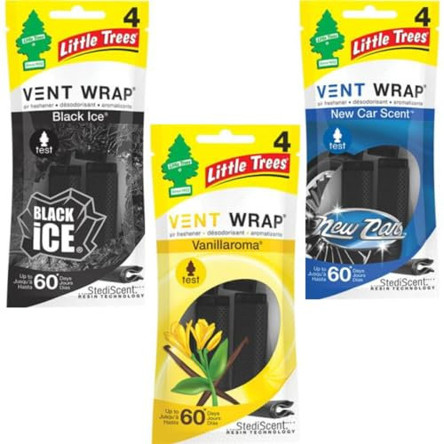Little Tree Vent Warp 4 pack -Black Ice | New Car Scent | Vanillaroma AHSR Products Bundle Prefect for Cars, Trucks, RV, Long Lasting Scent