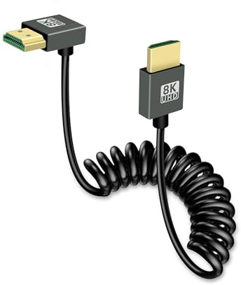GELRHONR Cable en Espiral HDTV 8K Ultra Delgado, HDTV 2.1 de Alta Velocidad, 48 Gbit/s 8K@60Hz 4K@240Hz para Monitor, Computadora (Down Angle)