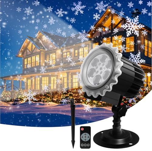 Projektor Weihnachten Aussen, Dynamische LED Schneeflocke Projektor mit Fernbedienung Timer, Wasserdicht Weihnachtsbeleuchtung außen für Garten Fenster Wand Hof Party Weihnachtsdeko Outdoor