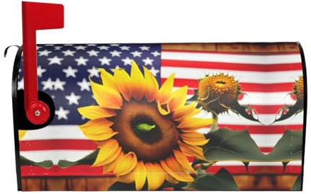 Couverture de boîte aux lettres imprimée tournesol et drapeau américain pour boîte aux lettres Décoration pour la maison et l'extérieur