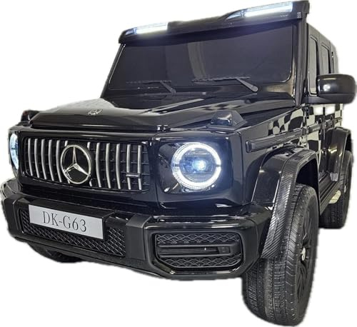 FINOOS Kinder Elektroauto Mercedes G63 2 Sitzer 24V, 4X 200W insgesamt 800W, AMG Doppelsitzer Kinderauto Elektrisch mit Fernbedienung - Ledersitz und Eva Reifen - Elektroauto für 2 Kinder (Schwarz)
