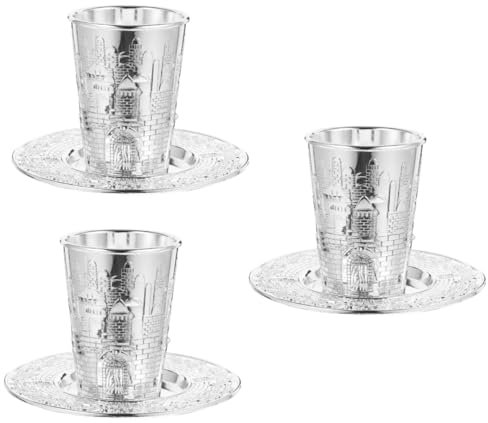 Garneck Jüdische 3 Sets Gebetsbecher Set Weinbecher Weinkelch Vintage Kommunionbecher Bierbecher Judaica Waschbecher Trinkgläser Gold Kelchbecher Schabbat Weinbecher Whiskygläser Zinklegierung