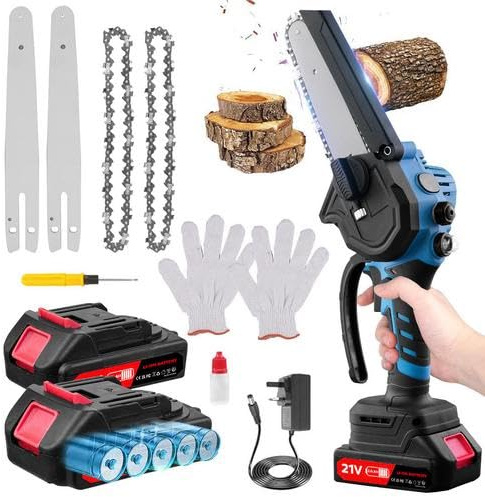 Mini Chainsaw - Brushless Motor, 8 Inch Electric Chainsaw Cordless with 2 * 2000mAh Battery & 2 Chains, Lightweight Chain Saw with Safety Lock for Wood Cutting Tree Pruning, Seniors Friendly
