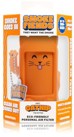 Smoke Fiends Filtro de aire personal portátil y ecológico, filtración discreta HEPA y de carbono, biodegradable, hasta 300 usos, diseño de llavero para frescura en movimiento, gato Catnip