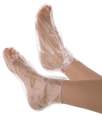 Qianyu 100 st paraffin badfoder, engångs fotfilm, skydd plast fuktgivande strumpor fot anti-sprickande paraffin vaxpåsar för torra spruckna händer fötter hudvård spa provskor