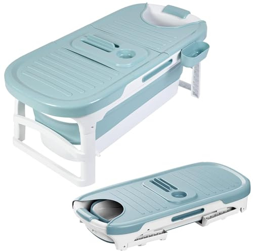 Portable Bathtub Adult,Folding Bathtub Foldable Ice Bath Tub Collapsible Bathtub Large Thicken Free Standing Soaking Barrel,Foldable Sweat Steam Bath Tub With Lid，Bathroom Warm Spa Sauna F(Color:Blue)