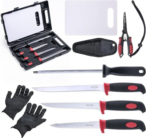 Goture Fischmesser set, Angelmesser set, Filetiermesser Fisch, Filetier-Angelset, Angelmesser mit Scheide, Schärfer, Filetiermesser, Messerset, Angelausrüstung, Grillmesser, Angelgeschenke für Männer