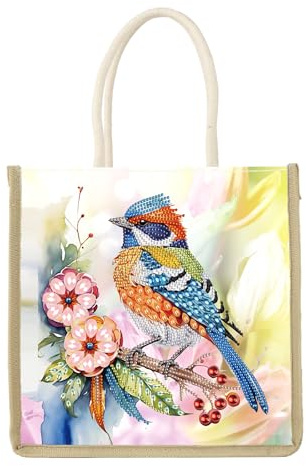 SHEGZHUC 26x26cm Diamond Painting Tasche Kolibri Vogel Eisvogel Diamond Painting Einkaufstaschen Tragetasche Umhängetasche Diamant Painting Stofftasche Baumwolltasche Handtasche Bastelset Geschenk