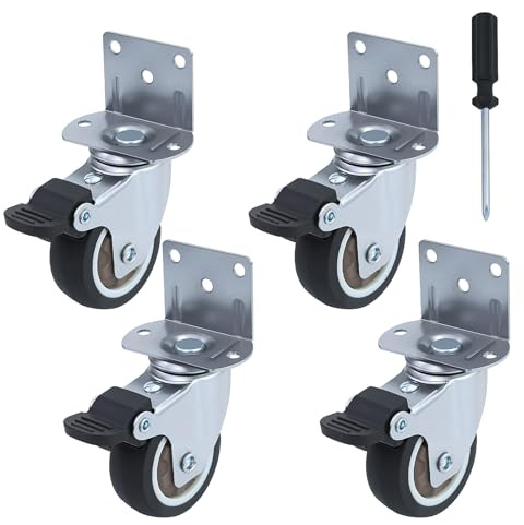 2 Stück L-Montageplatte Möbelrollen mit 2 bremse,Lautlose Gummirollen,l-förmige rollen,360° Lenkrollen für Möbel,Ideale für Blumenständer,Couchtisch,Babybay
