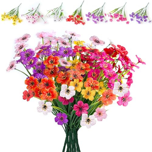 SenZee Artificial Flowers Outdoor, 8 Bundles Fake Outdoor Flowers for Garden Plastic Artificial Faux Flower for Outside Outdoors Decoration
