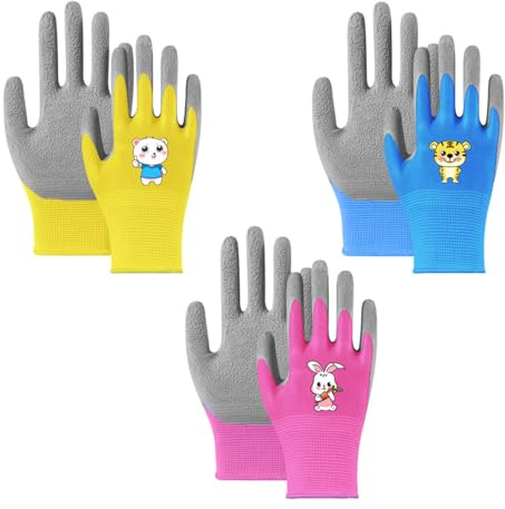 Embhlitfe 3 Stück Gartenhandschuhe für Kinder 3–7 Jahren,Bequeme Gartenhandschuhe für Kleinkinder,Arbeitshandschuhe für Kinder,Sicherheitshandschuhe für Kinder Jungen Mädchen (xs(3-7))