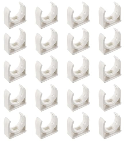 Lot de 20 clips de tuyau en plastique blanc, colliers de serrage en PVC, boucles en forme de U pour tuyaux d'eau pour la décoration de la maison, systèmes de refroidissement industriels (25 mm)
