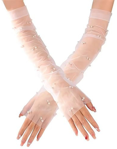 Yamobi Lange Spitzenhandschuhe, Weiße Spitzenhandschuhe,Spitze Handschuhe Lang für Damen,ideal für Hochzeit, Party, Oper, Prom, Frauen