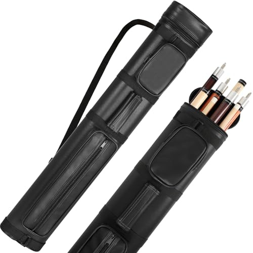 AKLOT Pool-Stick-Koffer 3 × 3/4 × 4, Leder-Hartschalen-Queue-Tasche für 1/2 Billardqueues, professionelle 6/8-Rohr-Billardqueue-Stick-Tragetaschen und mehrere Taschen, Schultergurt, Griff (Schwarz, 8