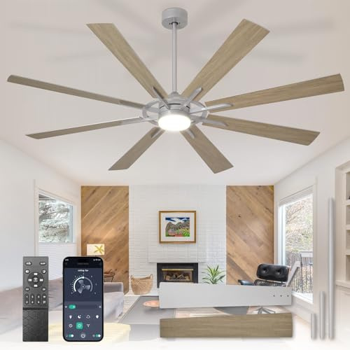 Depuley Ventiladores de techo grandes con luz: Ventilador de techo moderno de 72 pulgadas y 8 aspas para exteriores con control mediante aplicación - Ventilador grande de madera con luz regulable