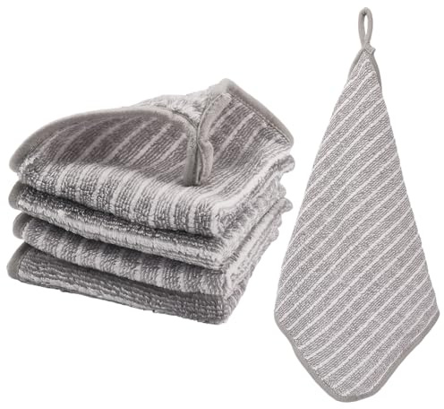 BEAMARKER Microfiber Cleaning Cloth 4Pcs Hangable Cleaning Towels Super Absorbent Hand Dry Towels Square Dish Rags for Bathroom Household Kitchen Window Sports Grey 9.84x9.84 Inch