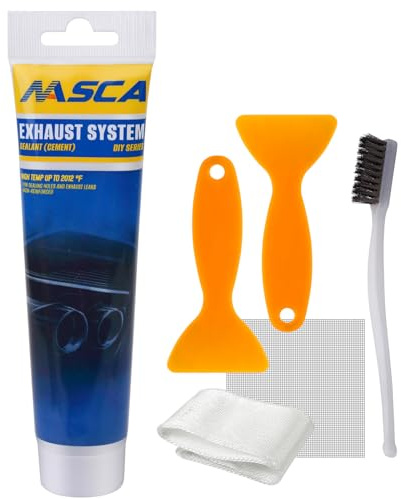 Auspuff Dichtmasse für Auto/Motorrad, Auspuffdichtmasse Hitzebeständig 150g | Auspuff Montagepaste mit Schaber und Edelstahl-Drahtbürste, Auspuffreparaturpaste, für Repariert Schnell Kleine Risse