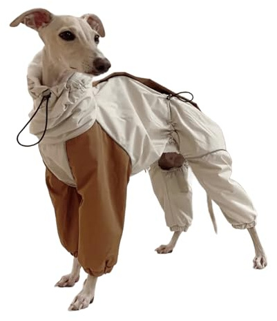 UOSIA Wasserdichter Hunde-Regenmantel, Windhund-Mantel, Overall, 4 Beine, Lange Ärmel, Mit Fleece Gefüttert, Winter, Verdickte Warme Schnee-Regenjacke