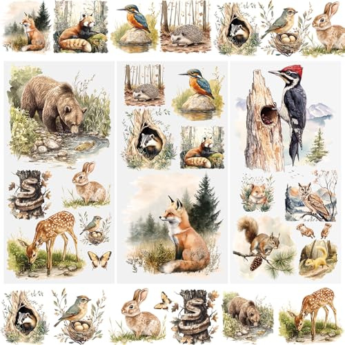 WANDIC 3 Bögen Retro-Tiere, zum Aufreiben, Transfer-Aufkleber, wasserdichte Aufkleber, Möbelhandwerk, Dekoration, Junk-Tagebücher für DIY-Scrapbooking, 15 x 30 cm
