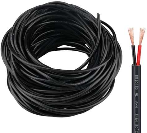 ZoZoMaiy 30 Meter Electrical Wire, 2 Core Black Cable, 24AWG PVC Cord Tinned Copper Cable, Twin Core Cables, Wear-Resistant, Oxidation Resistance for Installing Low-Power Appliances