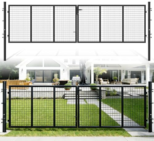 Ansobea Gartentor Anthrazit, 350x100cm Gartentür aus verzinkter Stahl, Gartenzaun Zauntür mit Schloss, Griff und 3 Schlüsseln, Doppeltor, für Garten Tor Gartenpforte Hoftor