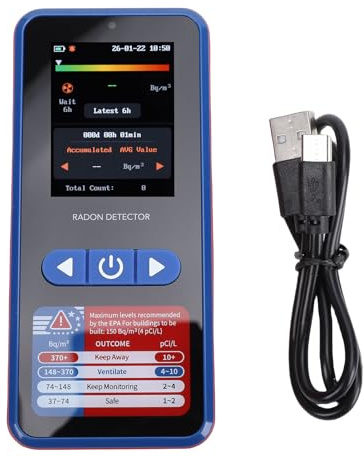 Eujgoov Detector de Radón Portátil con Pantalla a Color, Batería Recargable para Mina de Sótano de Oficina en Casa, Herramienta de Prueba de Radón