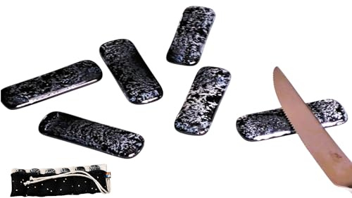 Lot 6 Porte-Couteaux Verre Spectrum Noir Pailleté Argenté France + Étui