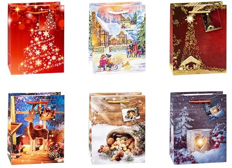 TSI Geschenktüten WEIHNACHTEN SERIE 10, 12er Packung, Größe: Mittel (HxBxT 23 x 18 x 10 cm), Art. Nr. 87010