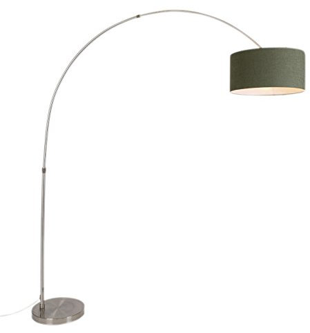 Qazqa Moderno Lámpara arco acero pantalla verde musgo 50/50/25 - XXL Textil/Acero Alargada Adecuado para LED Max. 1 x 60 Watt