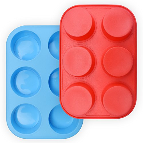 homEdge Stampo per muffin in silicone per 6 tazze, confezione da 2 pezzi, antiaderenti, colore: blu e rosso