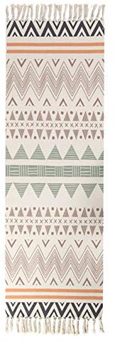 Ommda Flickenteppich Baumwolle Leinen Waschbar Multifunktion Rag Rug Teppich Läufer Indien Ethno Boho Handgewebt mit Fransenquaste,HDJU-MM01-6,60x180cm