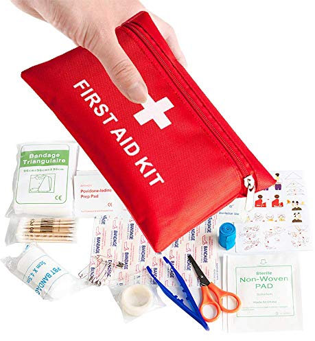 Mini First Aid Kit,Small Emergency Survival Kit 78 Pack Medical Trauma Kit Bag Includes Bandage Tablets Cotton Swabs First Aid Guid for Travel Home Office Car Hiking Camping Survival