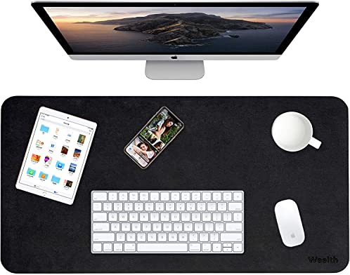 Weelth Schreibtischunterlage, Tischunterlage, multifunktionales Office-Mousepad, PU-Leder, doppelseitige Schreibtischunterlage für Büro oder Heimbereich (Schwarz/Schwarz, 80,1 x 39,9 cm)
