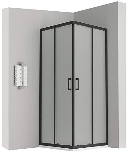 LANABLACK Cabine douche noire H 185 cm porte coulissante opaque 80 x 100 cm