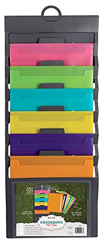 Samsill Cascading Wall File Organizer, Classrom Organization and Storage, 6 Removable Poly Hanging File Folders, Command Center Wall Organizer, Gray with Assorted Fashion Color Folders