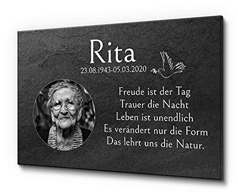 CHRISCK design Schieferplatte für den Außenbereich - Innenbereich | Schiefertafel aus Premium Schiefer für Menschen mit einem schönen Text | Gedenkstein für EIN Urnengrab für Menschen