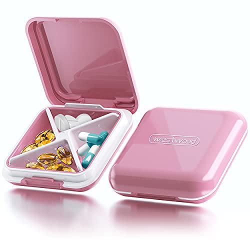 DUOUPA Tablettenbox 4 Fächer Pillendose Wasserdichte Medikamentenbox Pillenbox für Reise & täglichen Gebrauch Rosa