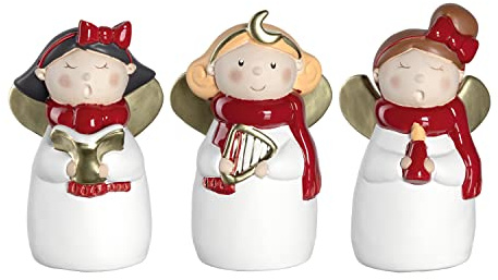 LEONARDO HOME Natale Weihnachtsengel 3 Stück, singende Weihnachts-Figuren Xmas, festliches Geschenk, Weihnachtsdeko, 3er Set, weiß rot gold, 10 cm 034858
