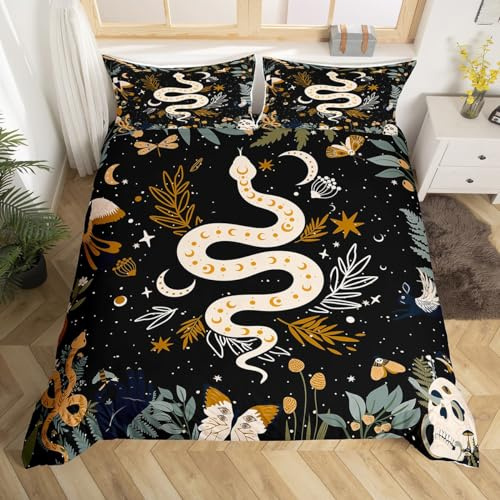 Erosebridal Snake Comforter Cover Sun and Moon Bedding Sets Moth Sugar Skull Duvet Cover Set for Kids Boys Girls Galaxy Starry Sky Butterfly Animal Bedspreads Cover with 2 Pillow Cases King Size Black