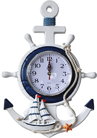 VICASKY Mediterranean Style Clock with Anchor Ship Wheel Wall Ornament