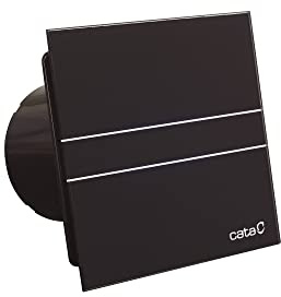 CATA E-100 BK - Extractor de aire para cuarto de baño - Serie E Methacrylate Timer - Frontal de cristal negro - Temporizador - Clase energética B - Extractor de baño silencioso - 15 cm de ancho
