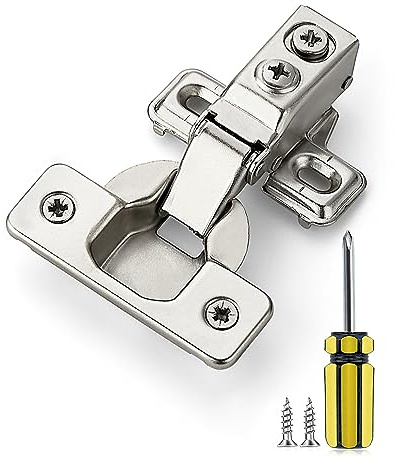 Ravinte 20 Pack 10 Pairs 1/2 Inch Overlay Brushed Nickel Short Arm Kitchen Cabinet Hinges,Soft Close 105 Degree Concealed Hinges with Screwdriver and Mounting Screws Used for Face Frame Door