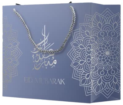 Mubarak-Dekoration EID von MUBARAK DECORATION – Geschenktüten 5 Stück – 36 x 30 x 10 cm – HOHE QUALITÄT – WIEDERVERWENDBAR – EID MUBARAK – Großformat – Für eine Party nach RAMADAN Prachtvoll (BLAU23)