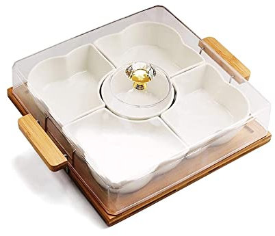 NTTNL Ensaladera Bandeja de cerámica for Almacenamiento de fruteros, Bandeja de bambú Creativa, Caja de Dulces Independiente, Caja de Almacenamiento de Frutas secas Hogar y Cocina