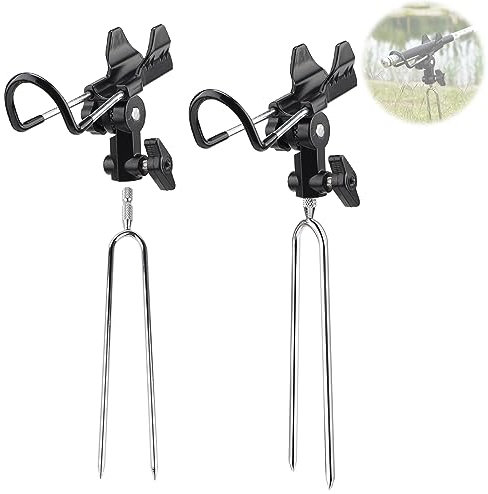DBREAKS Rutenhalter, 2 Stück Edelstahl Angelrutenhalter, 360° Verstellbar Hallter für Angelruten, Angeln Rutenständer, Winkelverstellbarer Angelrutenhalter, Rutenablage Halterung (Upgrade Schwarz)