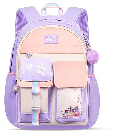 Aucuu Zaino Bambina Scuola Elementare, Zainetti per Bambini, Zaini Scuole Media, Zainetto per Ragazze Grande Capacità, Leggero Elementare Zaino Multi Scomparto per Viaggi Campeggio, Viola