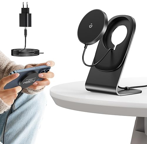 Caricatore Wireless iphone 15W Magnetico Veloce Ricarica Wireless Stazione con Adattatore 20W QC 3.0 Compatibile Con iPhone 15/14/13/12/11/XS/X/8 Serie, AirPods 2/3/Pro, Nero