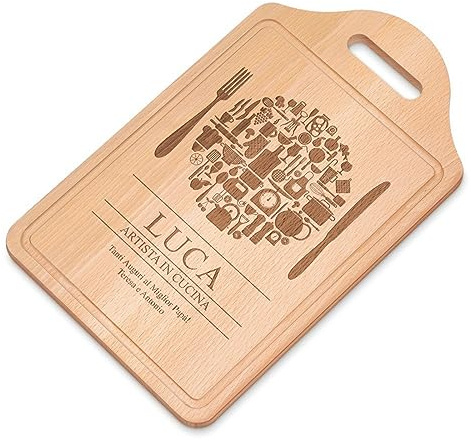 Maverton Tagliere rettangolare di legno incisione personalizzata | Battilardo con manico, Set per cucina, tagliere classico per aperitivi per uomo, 38 x 23 cm, regalo di Natale, Artista