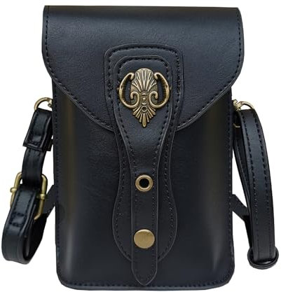 Larswon Gürteltasche, Renaissance Tasche Mittelalter Leder Gürteltasche Ren Faire Zubehör Kleine Crossbody Gürteltasche Handy Tasche Renaissance Gürtel, Schwarz - Fee, Medium