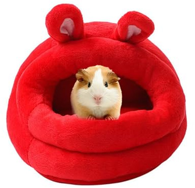 FANSU Meerschweinchen Bett Versteck, Meerschweinchen Betthöhle Winter Gemütliches Waschbar Kuschelhöhle Kuschelig für Kleintiere Hamster Chinchillas Mini Igel (20 * 20cm,Roter Bär)